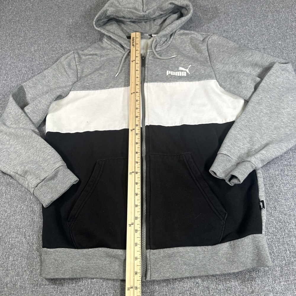 Puma Hoodie Zip Up Unisex M Gray Black Colorblock Sweatshirt Logo - Picture 6 of 8